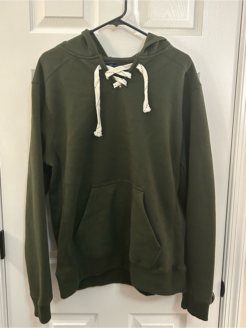 J. America Military Green Sport Lace Up Hoodie Thick White Strings Size Large